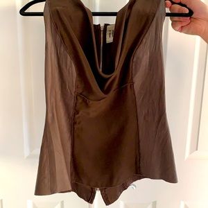 Brown leather sleeves top